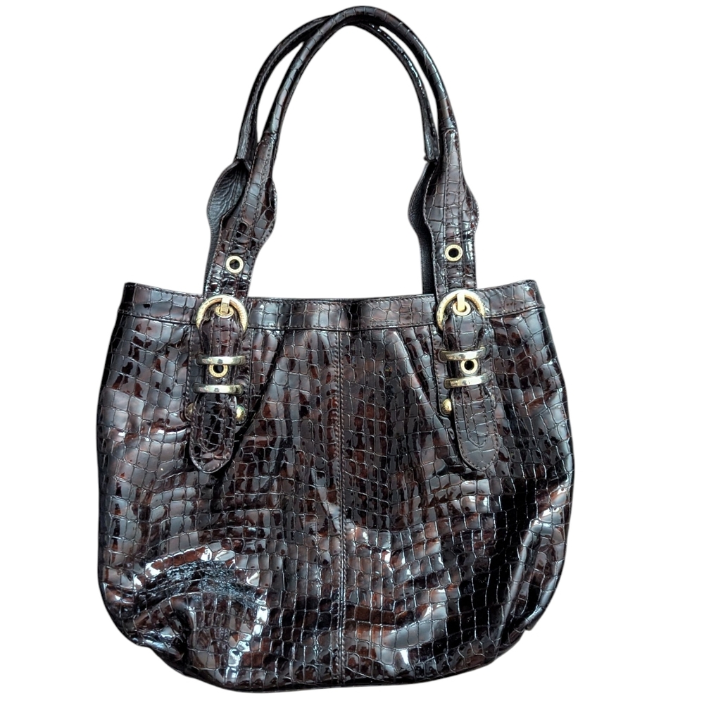 Stuart Weitzman Embossed Patent Leather Shoulder Bag - Picture 2 of 12